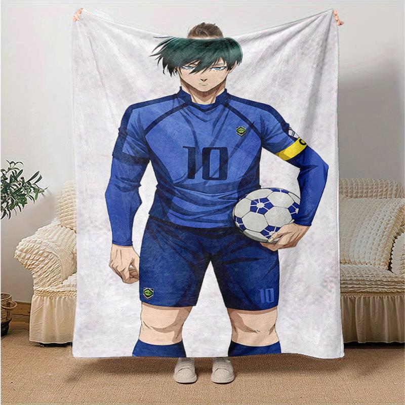 1pc Soccer Player Blue Kit Flannel Blanket Soft Warm Throw Blanket for Bedroom Living Room Bed Travel Camping Picnic Gift. MT71501140