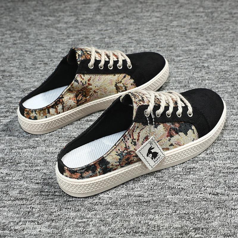 Canvas Men's Shoes Summer Trend Versatile One-pedal Breathable Casual Cloth Shoes Men's Heel-free Half-drag Men's Trendy Shoes