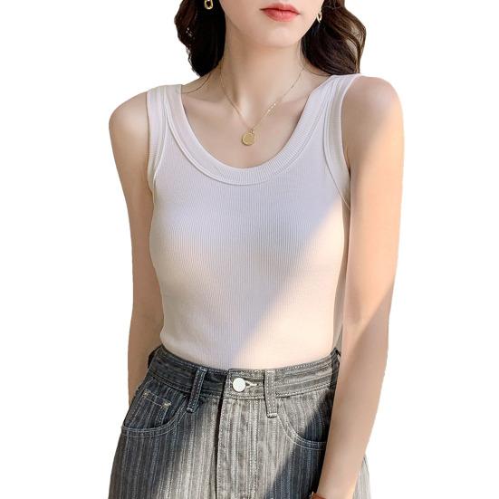 

Летний женский жилет с круглым вырезом вязаный однотонный без рукавов с высокой эластичной нитью Slim Fit слоновая кость