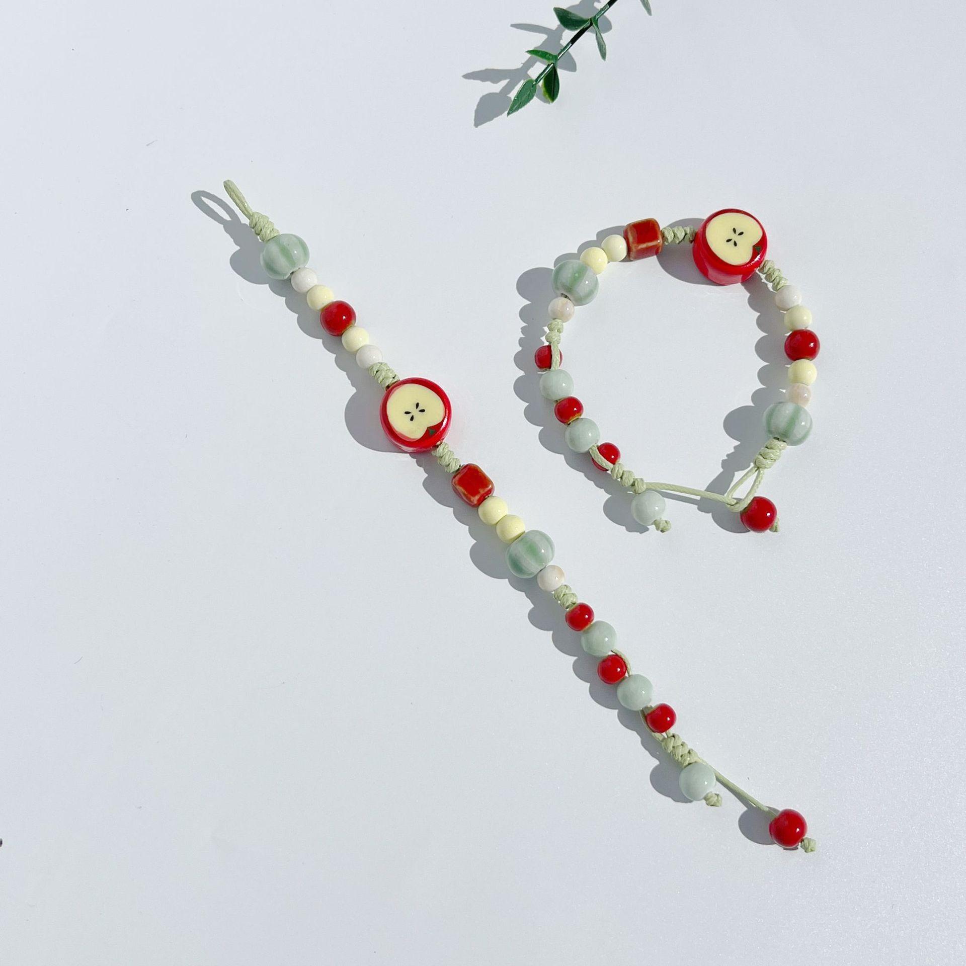 

Керамический браслет ручной работы Apple, регулируемый плетеный шнур, милые украшения в мультяшном стиле для подарков 1PCS