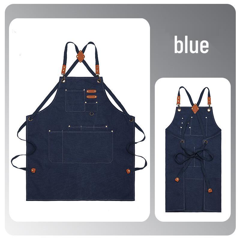 Waterproof Oil-Resistant Canvas Apron for Kitchen and Coffee Shop - Durable, Dirt-Resistant, Plain Color, Custom Logo Available
