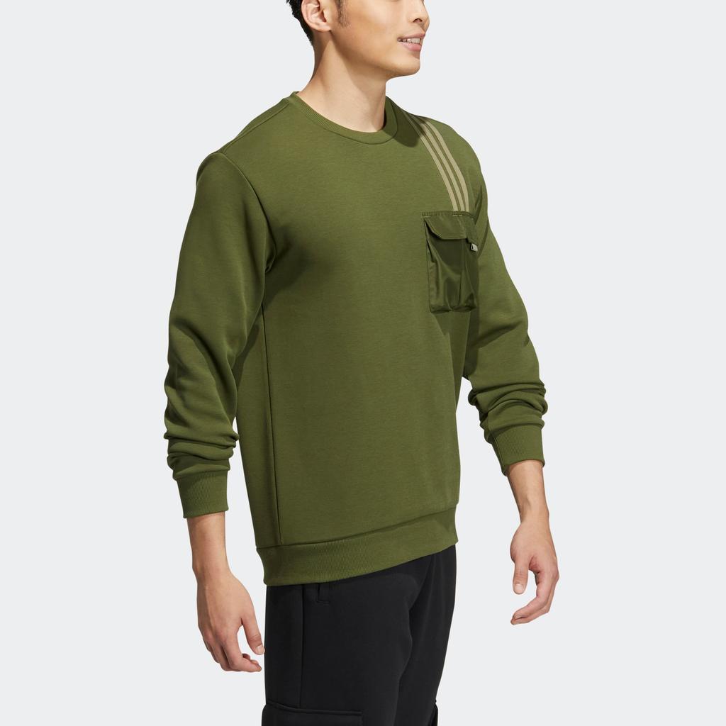Adidas Neo Classic Three-Stripe Logo Patch Pocket Long-Sleeve Sports Sweatshirt Men Tops Olive-Green HM2018