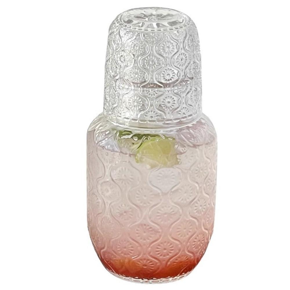 Retro Transparent Glass Water Bottle Embossed Pattern Large Capacity Glass Cups with Cup Cold Water Kettle Coffee Drinking