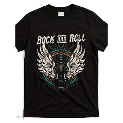 European Sizes Rock And Roll Guitar Vintage Rock Music T Shir Street Trending Style Tee Comfortable Round Neck ShortsCasual Wear