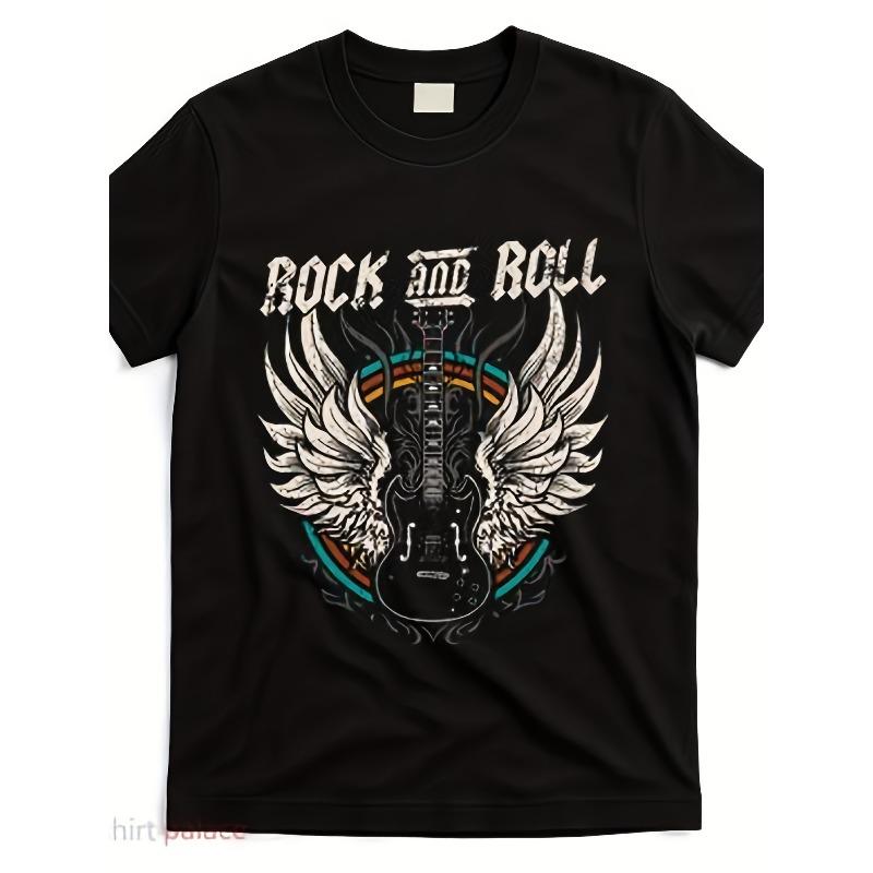 

European sizes Rock And Roll Guitar Vintage Rock Music T Shir Street Trending Style Tee Comfortable Round Neck ShortsCasual Wear 4XL чорний