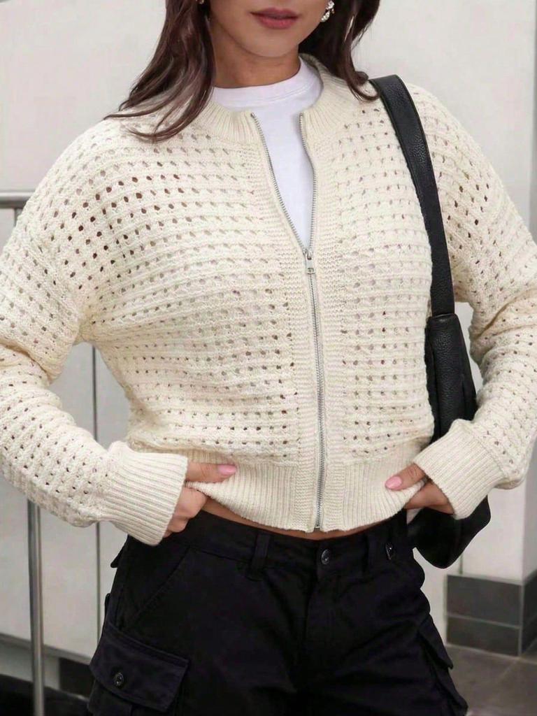 Women's Summer Slimming Zipper Sweater - Hollow Out Mesh Jacket for Versatile Commutes