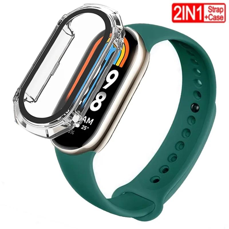 2 PACK Silicone Strap+case For Xiaomi Mi band 8 Replacement miband8 sport Bracelet Accessories smart band 8 waterproof cover