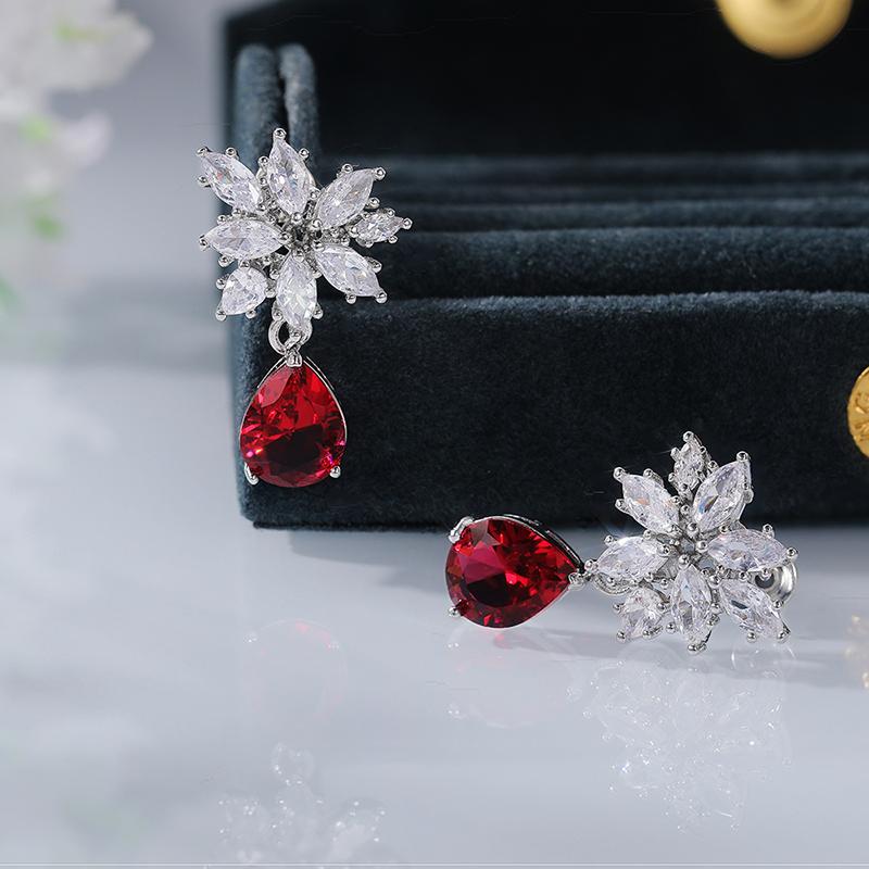 BELLA BOX Luxury Red Cubic Zirconia Earrings For Women Wedding Engagement Dangle Earring High Quality Accessories Statement Jewelry