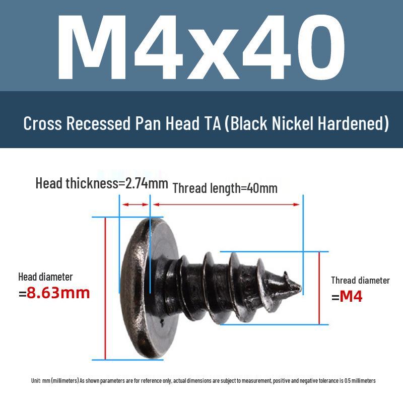 Yigu Black Nickel Hardened Phillips Flat Head Self-Tapping Screws M3-M5, Carbon Steel, Coarse Thread, Pointed Tail