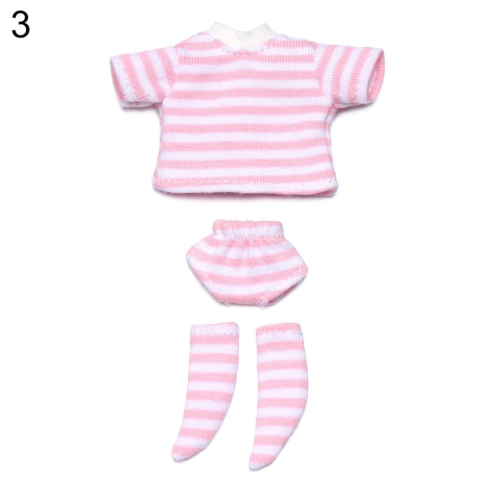 Ob11 Doll Clothes Striped Tops T-shirt Shorts Socks Suit Knitted Sweatshirt For Mini 1/12 Doll Cute Surprise Face Boy Girl Gift