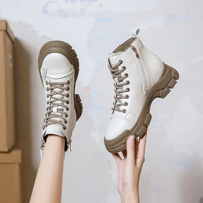 2024 High Quality Women's Shoes Side Zipper Women's Boots Fashion Front Lace-up Modern Boots Women New Round Toe Ankle Boots