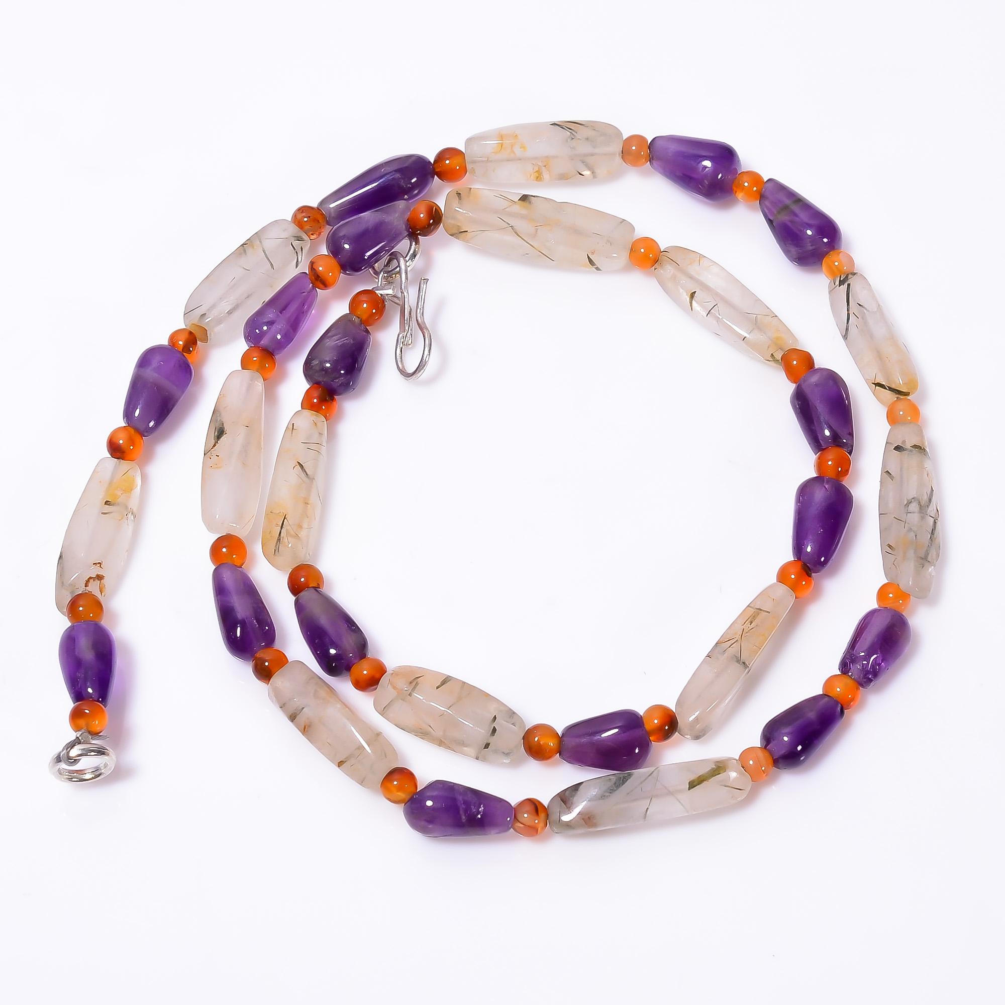 

Natural Green Rutile Quartz Amethyst Carnelian Smooth Beads Necklace 3-18 mm 18 UB-8608