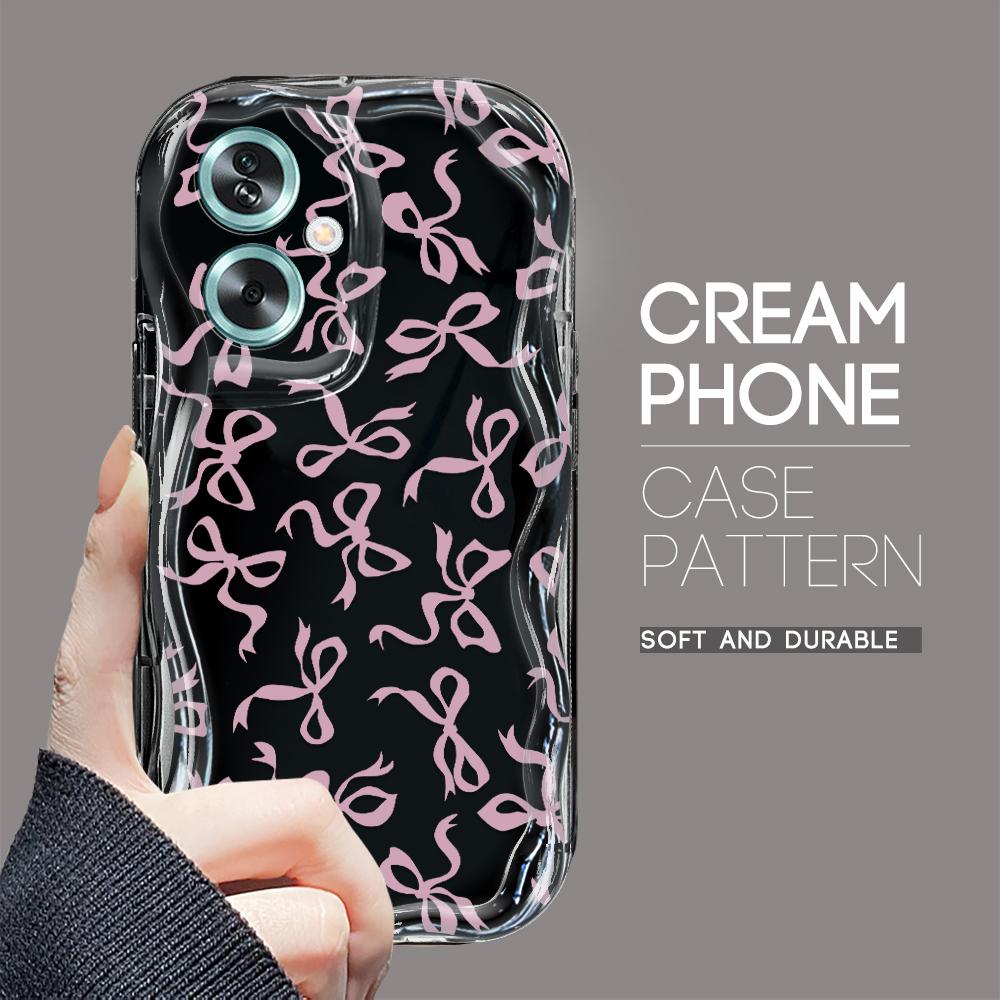 Model drăguț de desene animate Carcasă cu textura cremă cu margine ondulată Husă din silicon moale pentru telefon pentru OPPO Reno Realme