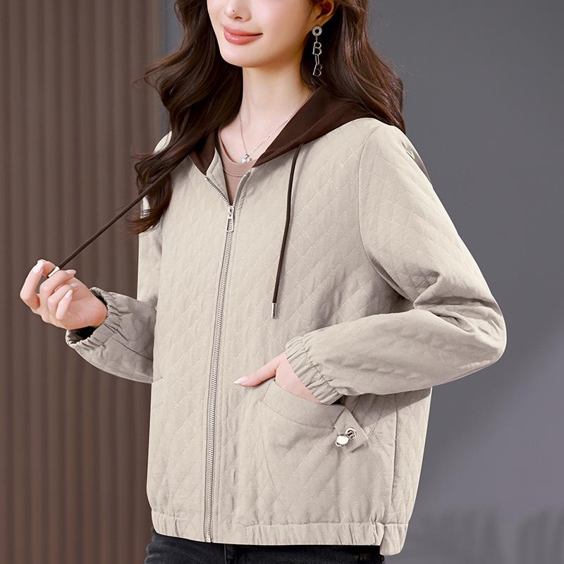 Damen Kapuzenjacke mit Farbblock - 2024 Frühling/Herbst Mode, lockere Passform, Petite Mama Casual-Stil