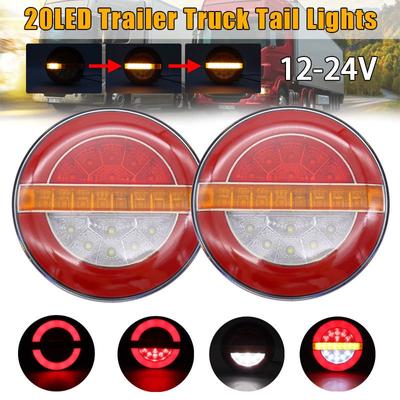 2Pcs 12V-24V Round LED Truck Trailers Rear Lights Sequential Turn Signal Reverse Lamp Waterproof RV Van Tractor Brake Rear Light