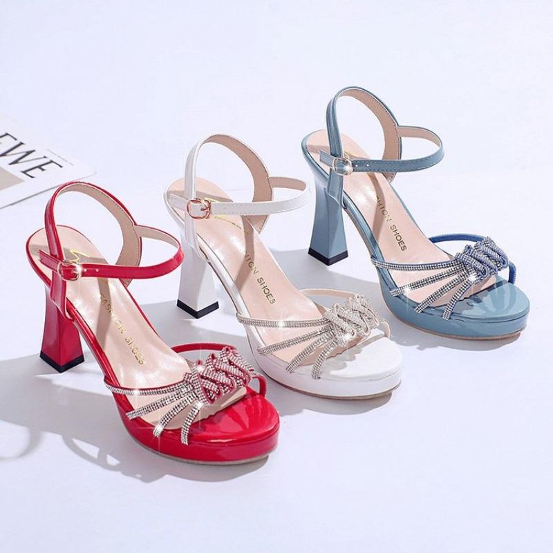 Fashion Fashion Open-Toed High-Heeled Sandals Womens Summer New One-Word Buckle With Rhinestone High Heels Stiletto Sexy Womens Shoes