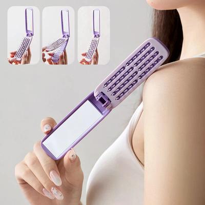 2 In 1 Foldable Comb With Mirror Hair Scalp Massage Comb Anti-Static Travel Air Cushion Styling Comb Suitable For All Hair Types