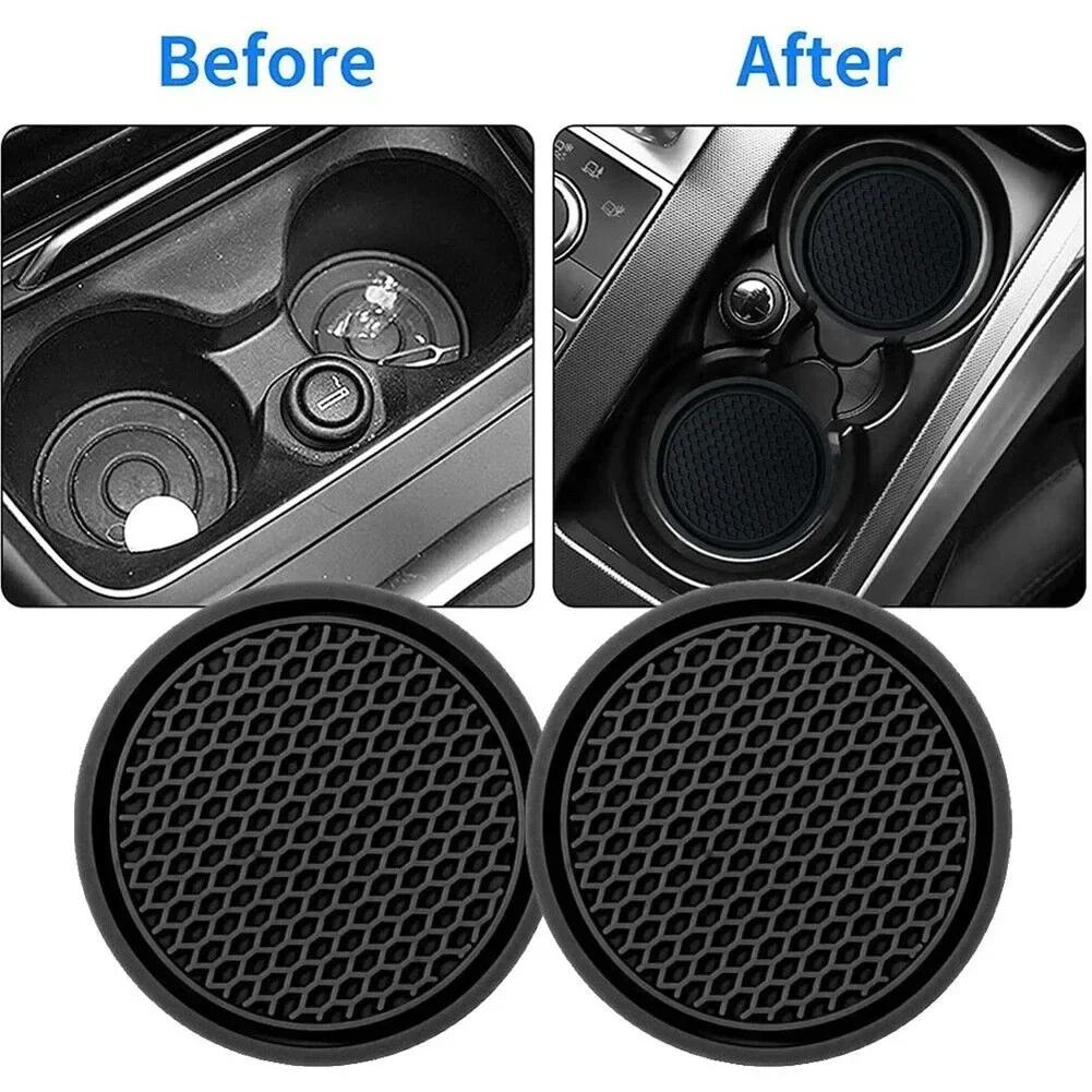 Car Anti Slip Cup Coaster 2pcs Black Interior Accessory Suitable for Most 7cm Diameter Cups - Essential - with Car Decoration