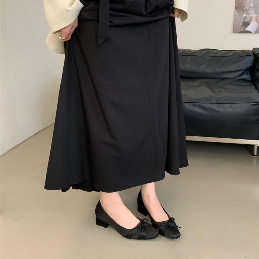 Temperament pointed head satin thick heel Mary Jane shoes women's French bow light mouth with skirt evening single shoes high heels