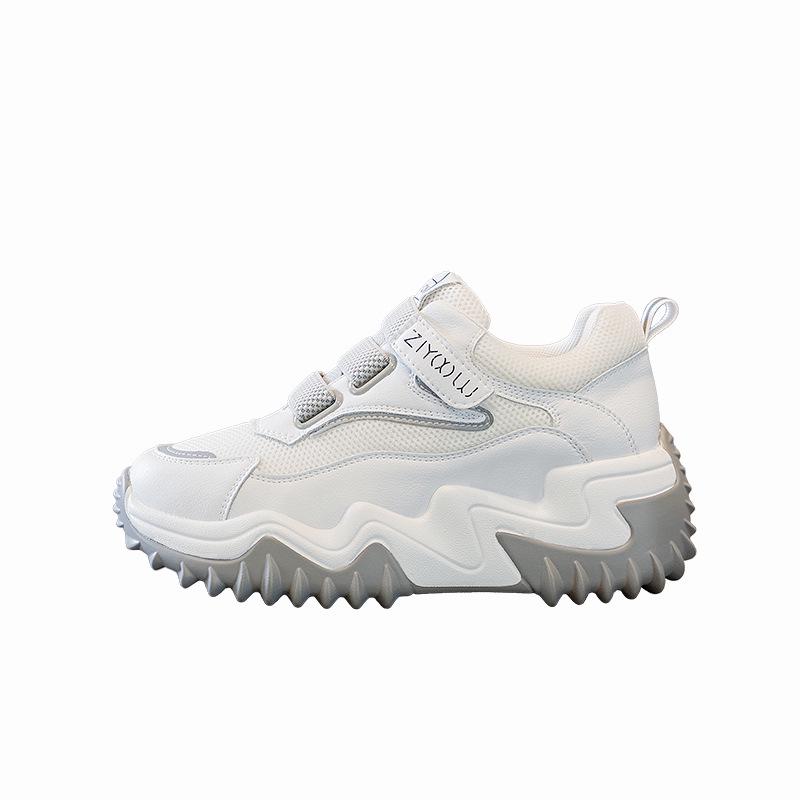2025 Trendy Women's Genuine Leather Platform Sneakers with Thick Sole and Concealed Lift