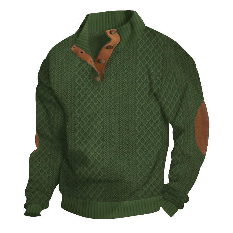 2025 Spring/Autumn Men's European Size Stand Collar Long Sleeve Jacquard Knit Sweater for Casual Outdoor Wear.