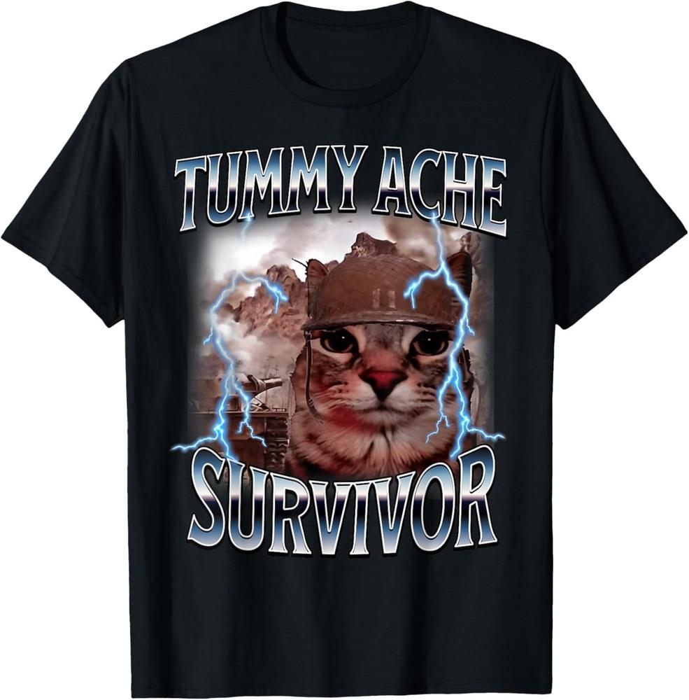 I Survived Todays Tummy Ache Survivor Funny Cat Meme T-shirt