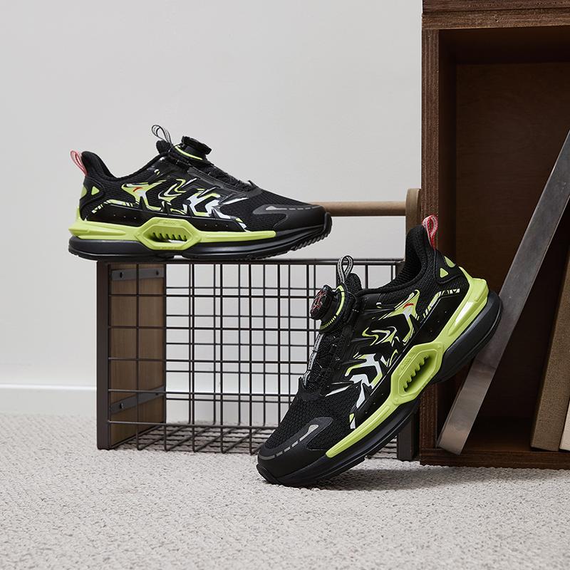 Anta Star Ring 3.0 Fabric Non-Slip Shock Absorbing Casual Shoes Kids Sneakers Black Green 312328801-3