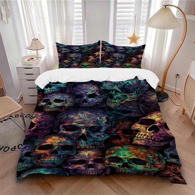 

3pcs Skull Festival Bedding Set, Includes 1 Comforter + 2 Pillowcases, Without Pillow Inserts, Soft Comfortable, Lightweight Breathable096 135x200cm