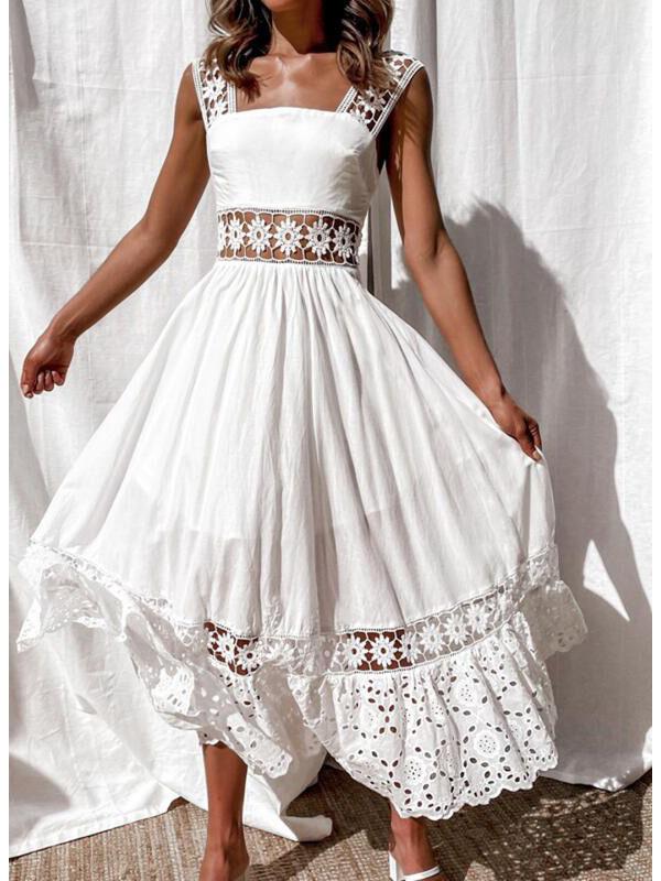 2022 Lace Sleeveless Spliced European & American Fashion Swing Long Dress