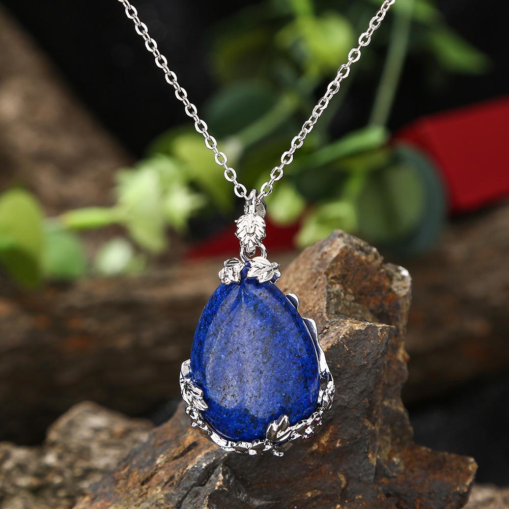 1pc Fashion Sweater Chain Teardrop-shaped Natural Stone Rose Necklace Ladies Pendant Jewelry Gifts