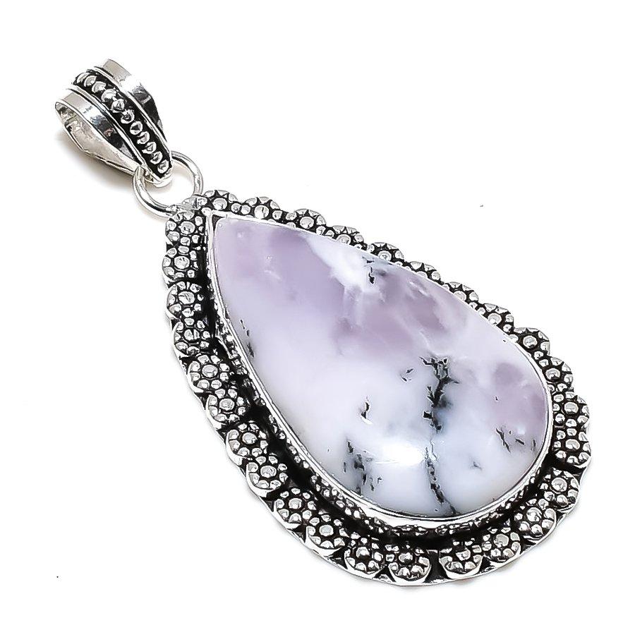 Dendrite Opal Gemstone Handmade 925 Steling Silver Jewelry Pendant 2.17" SU-9644