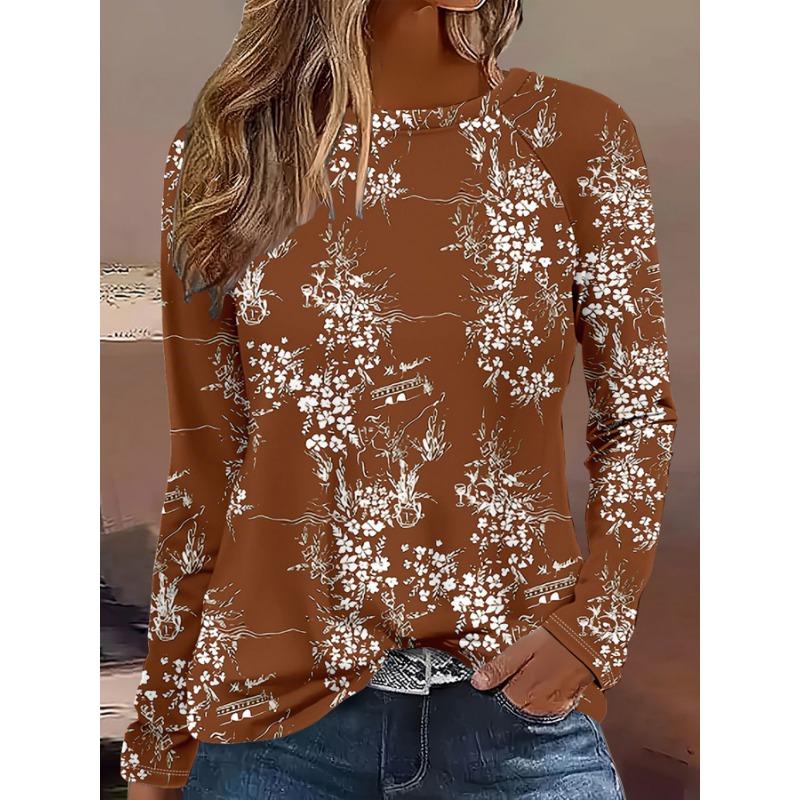 Women's 3D Printed Floral Print T-shirt Fashion Long Sleeve Round Neck Regular Tops Holiday Weekend Spring Autumn
