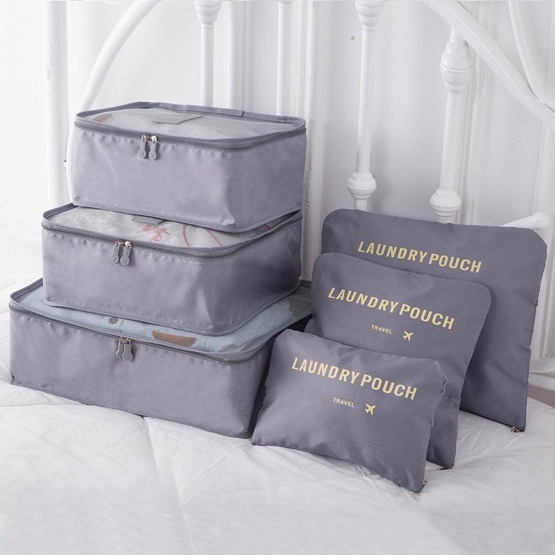 Six-Piece Travel Storage Bag Set for Clothing and Underwear with Four Compartment Suitcase Organizer