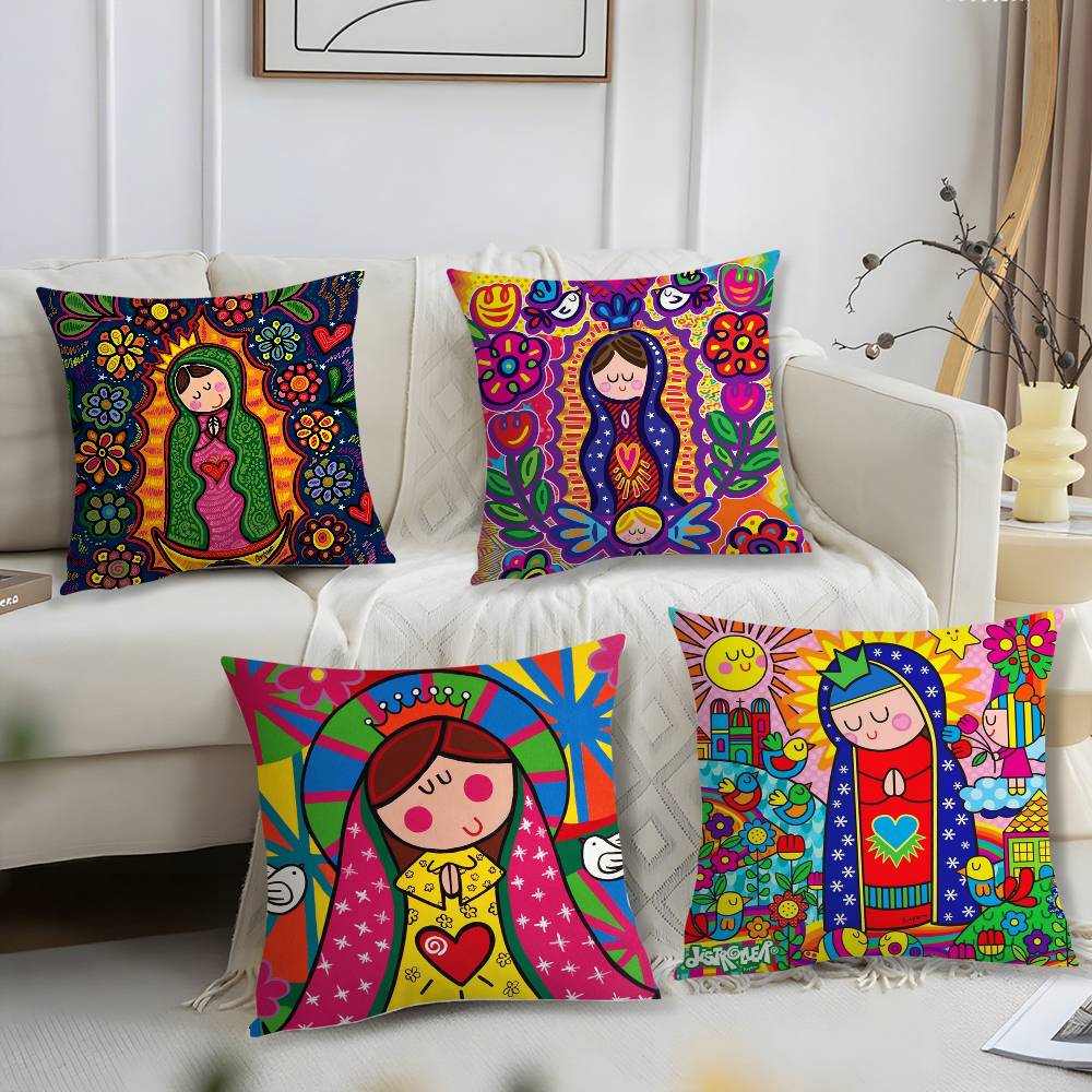 Cartoon Virgin Mary Art Pillow Case Sofa Short Plush Double-Sided Hd Printing Room Home Office Gift Cushion Cover