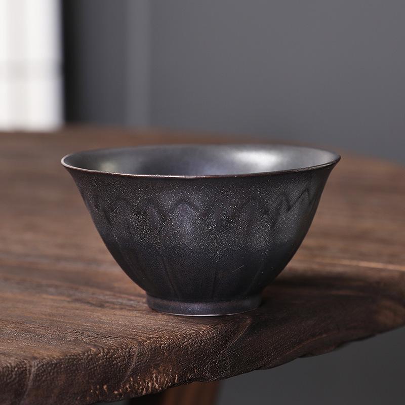 Ceramic Tea Cup, Kung Fu Tea Set Tea Cup, Master Cup, Wood-fired Bucket Hat Cup, Black Pottery Flower Cup, Single Cup, Light Luxury Retro