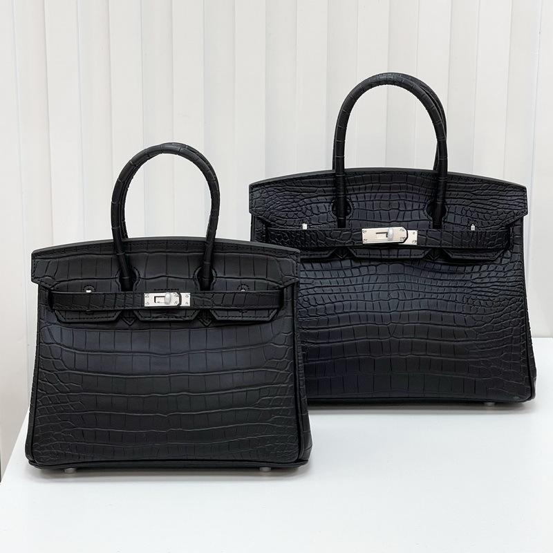 New Leather Women's Bag Crocodile Pattern Leather Matte 2530CM Platinum Bag Classic Versatile Portable
