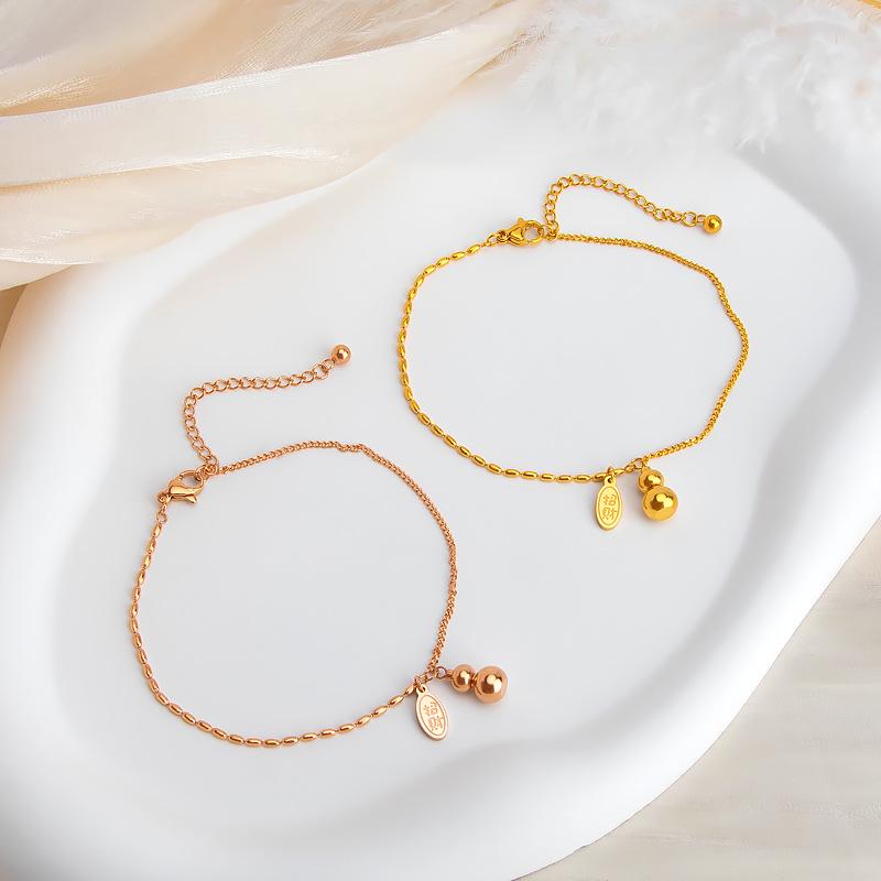 2022 AB Chain Titanium Steel Gold-Plated Gourd Anklet – Non-Fading, High-End Design
