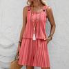 Women's Striped Print Sleeveless Two-Piece Set with Round Neck and Shorts for Summer Casual Wear