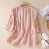 Summer Literary Loose Embroidered Flower V-neck Five-point Sleeve Shirt Women's Shirt Top