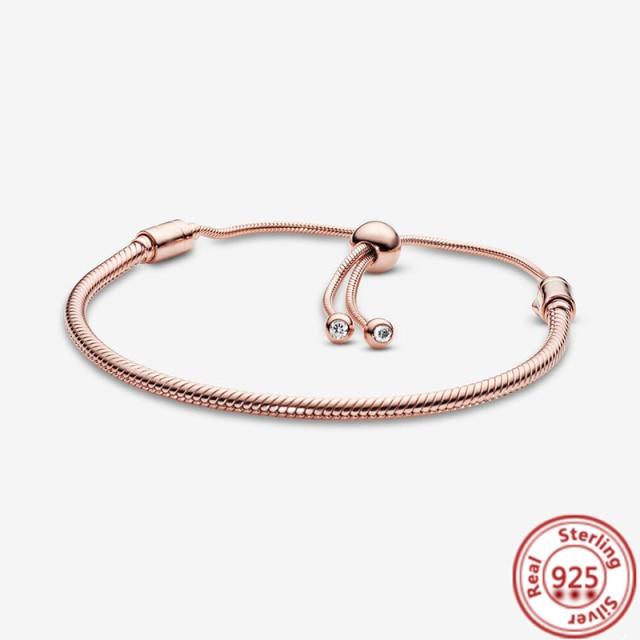 925 Sterling Silver Basic Snake Chain Fiori Blu Ondulato Slider Bracciali Adatti Originale Marchio Charms Donne Ragazza Fai da Te Creazione Gioielli