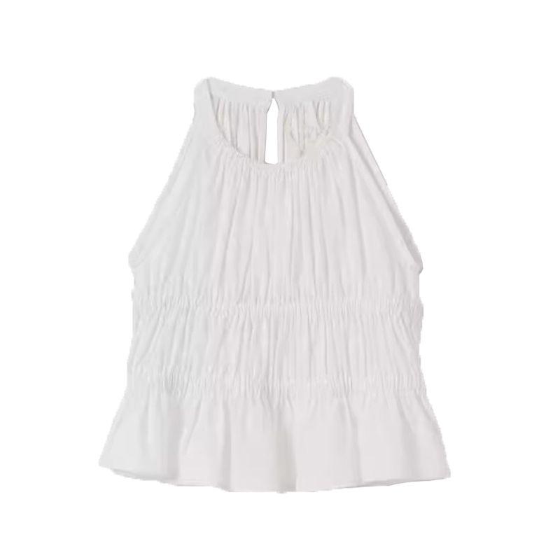 

Dongdaemun Oni Niche Style Ruched Halter Spaghetti Straps Tops White All yards