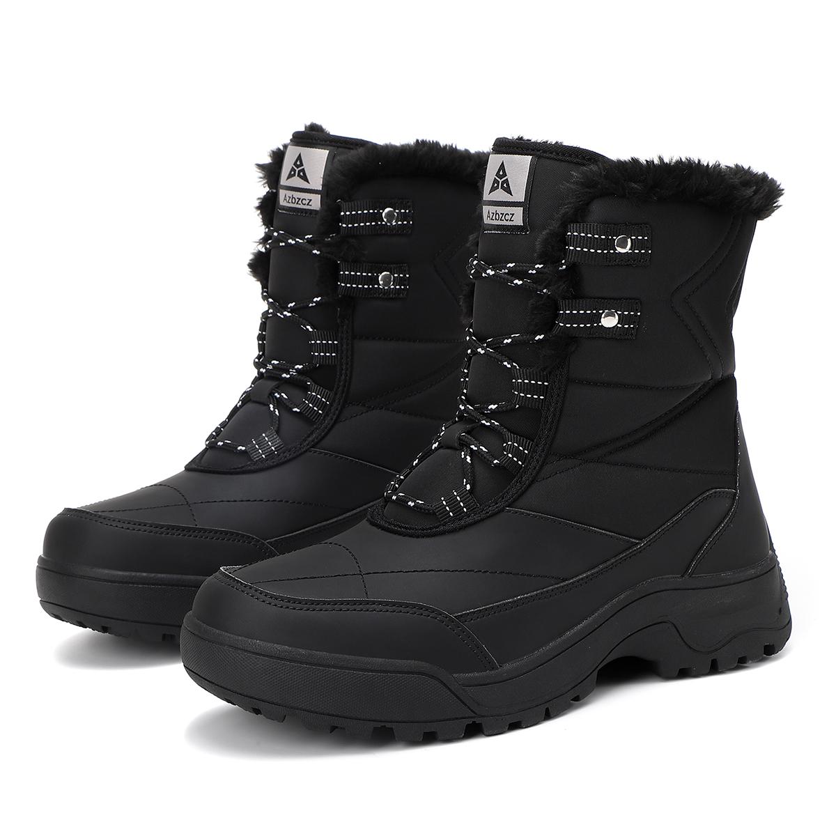 

TUINANLE Женские зимние теплые сноубутсы Нескользящие ботильоны на щиколотке с подкладкой из искусственного меха Обувь Удобные плюшевые ботинки до середины икры для женщин 39 чёрный