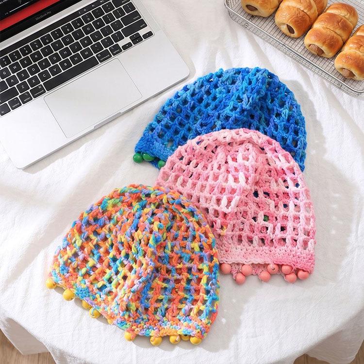 Hand-Knitted Girls' Fishnet Wool Hat for Spring & Autumn