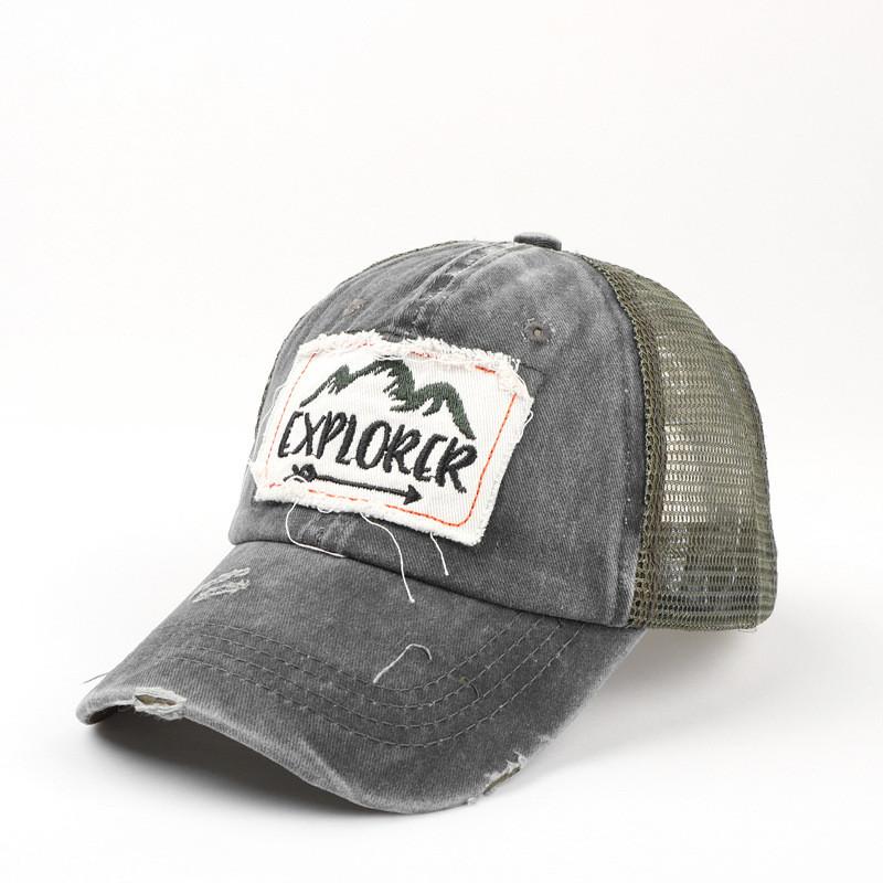 Breathable Embroidered Letter Mesh Cap With Adjustable Fit For Outdoor Sun Protection