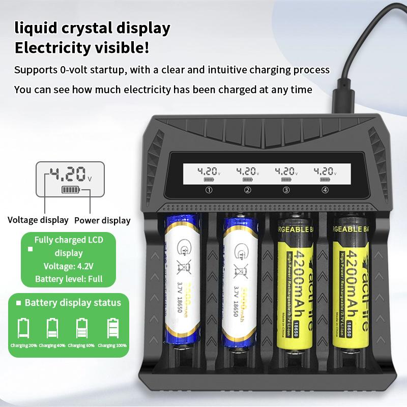 Akıllı LCD Ekranlı USB Şarj Cihazı - 18650 4.2V Li-Ion ve 1.2V Ni-MH AA/AAA Şarj Edilebilir Piller İçin 1/2/4 Yuvalı