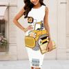 Women Plus Size Round Neck Sleeveless Cartoon Bulldozer Printed Bodycon Midi Dress