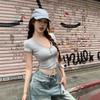 Pure desire temperament semi-open neck short-sleeved T-shirt women's clothing summer age reduction waist short with student top