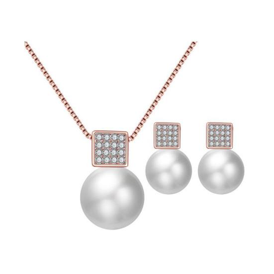 1 Set Kvinnor Halsband Örhänge Set Faux Pearl Shiny Rhinestone Hals Öron Dekoration Smycken Utsökt Anti-rost Dam Smyckes Set
