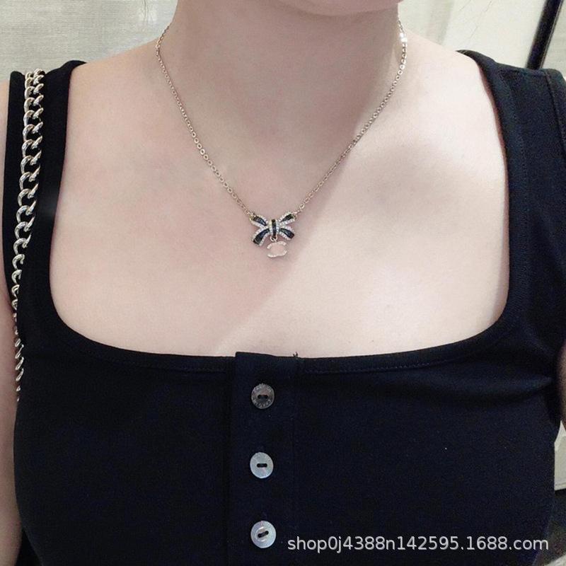 

New C25 Vintage Enamel Full Diamond Bow Choker - Women s Autumn/Winter Fashion Clavicle Necklace with Drop Oil Color. Plated латунний