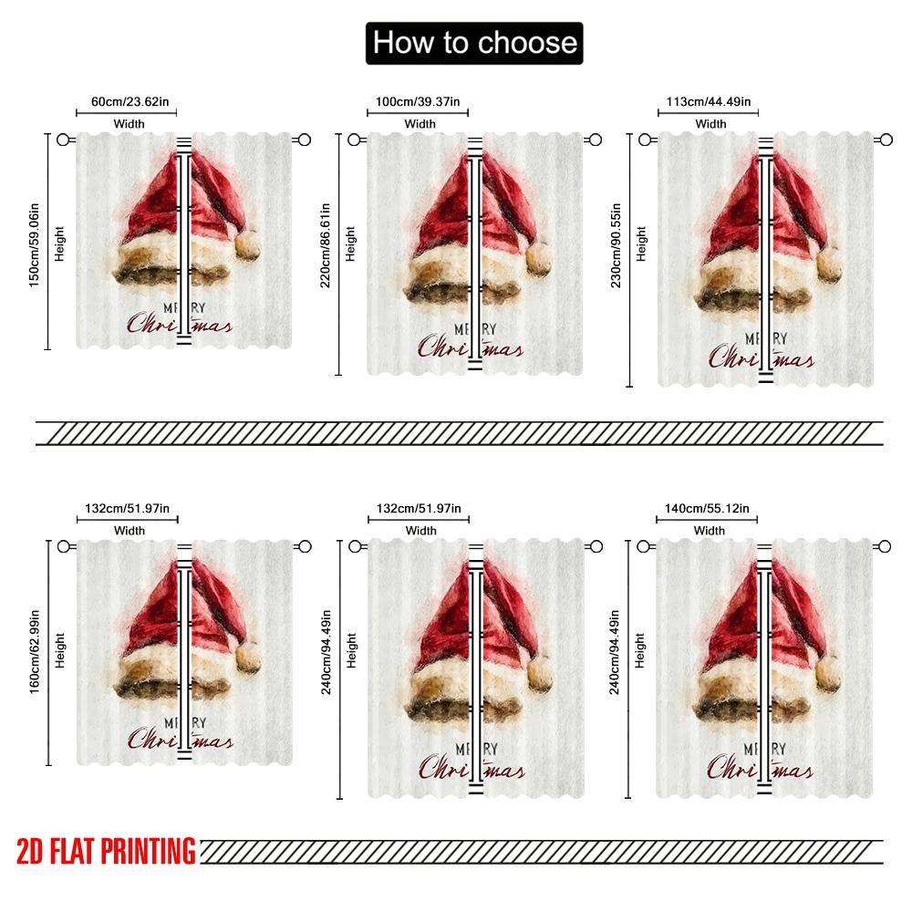 2pcs,2D Plane Printing Contemporary Curtains Vintage Santa Hat Polyester Fabric (without Rod) Festive Use for Bedroom, Living